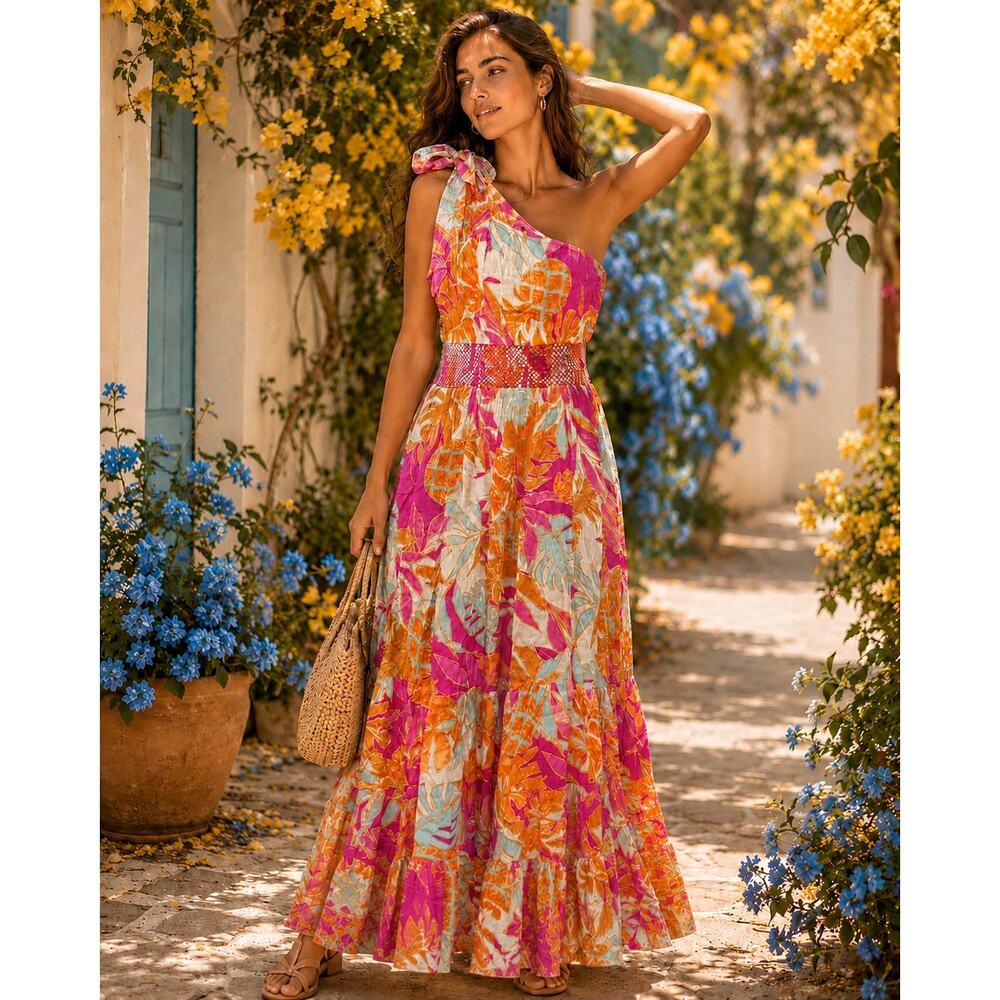 Band of the Free | One-Shoulder Tropical Floral Maxi Dress